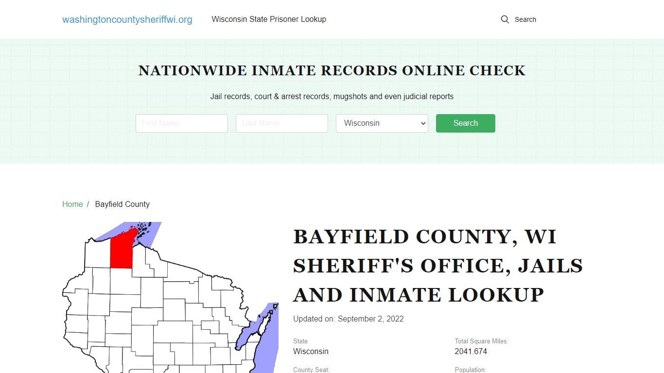 Bayfield County WI Sheriff's Office, Jails and Inmate Lookup