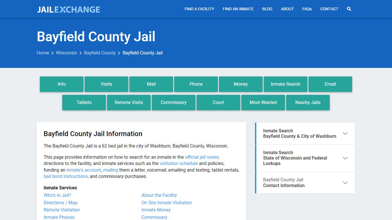 Bayfield County Jail, WI Inmate Search, Information